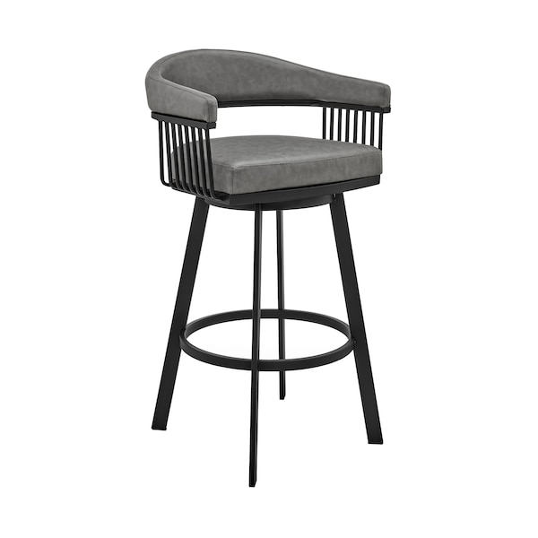 Armen Living Bronson 25" Counter Height Swivel Bar Stool in Black Finish and Gray Faux Leather 721535761883 - main